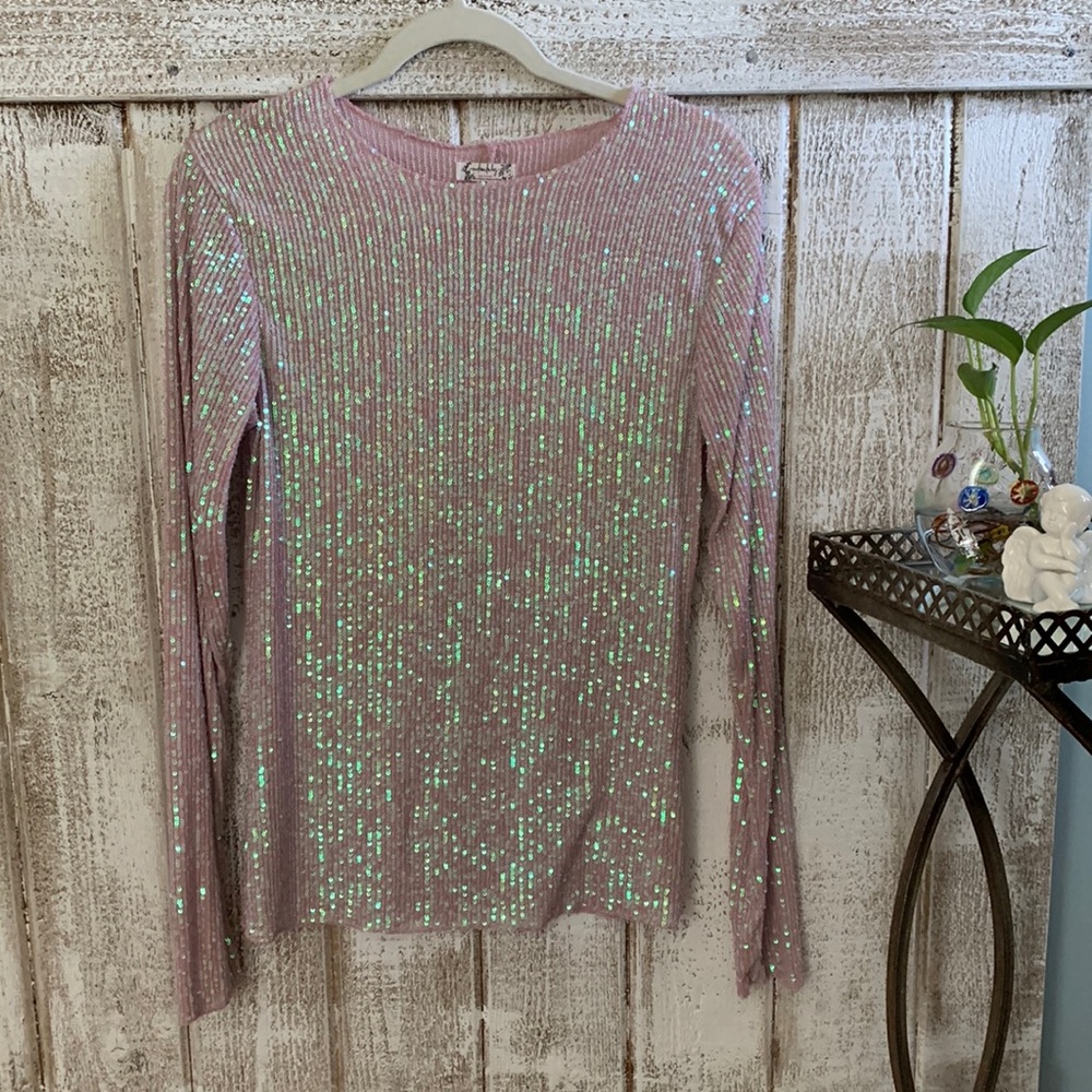 Free People Gold Rush Long Sleeve Sequined Top